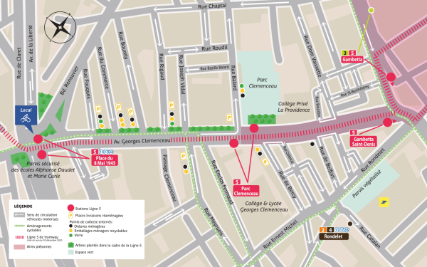 carte axes de circulation plateforme de tramway ligne 5 itinéraire alternatif pour les vélos
