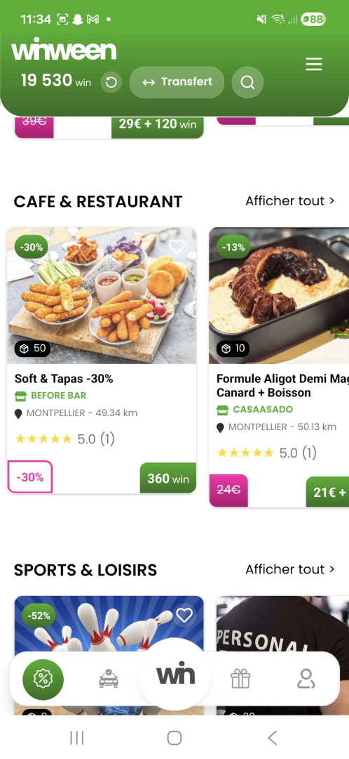 écran de l'application avec commerces locaux partenaires