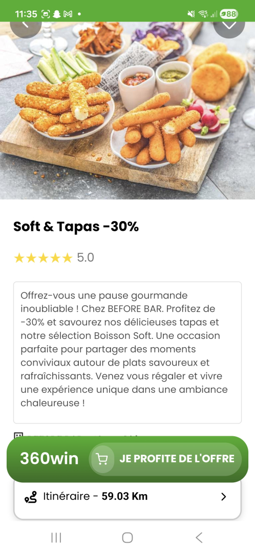 écran de l'application, offre promotionnelle en cumulant des points 