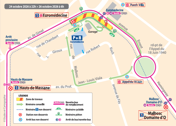 Carte travaux tram Euromédecine