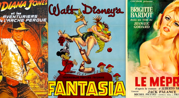 Trois images de films : Indiana Jones, Fantasia et le Mépris