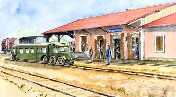 Illustration de l'ancienne gare de Pignan par Pierre Galtier