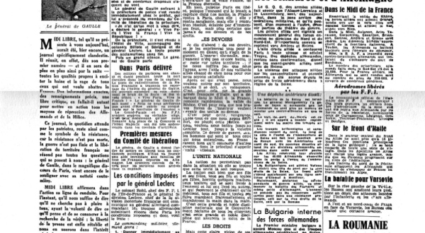 Une du Midi Libre du 27 août 1944