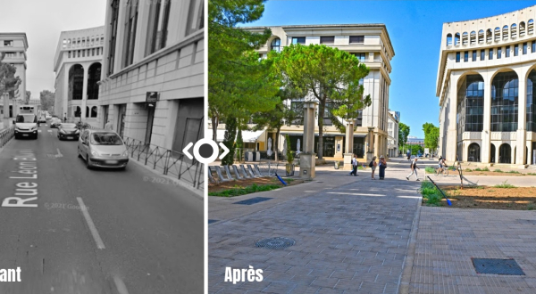 rue Léon Blum avant et après réaménagement 