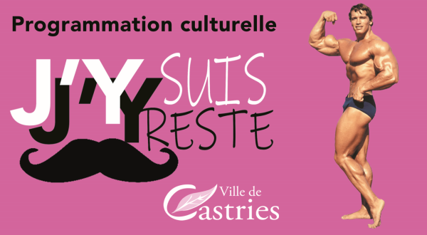 Affiche de la saison 2025 "J'y suis j'y reste". Arnold Scwharzenegger dans une pose de culturiste